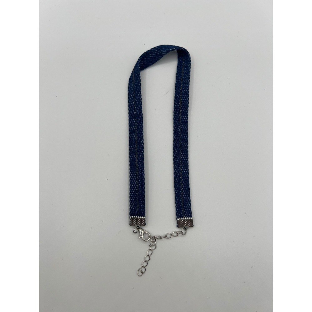 Denim Wrap Bracelet Blue Fabric Silver Tone Lobster Clasp Adjustable